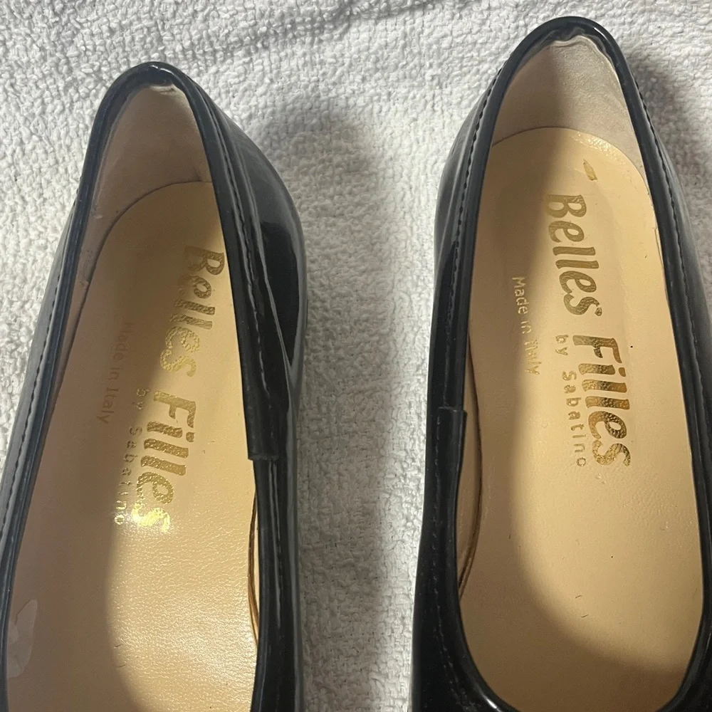 Girls Italian Black Patent Leather Flats in size 31/13